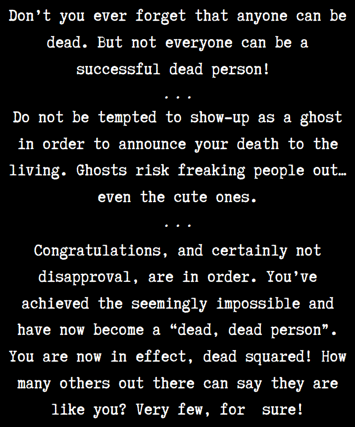 Excerpts from the Diam Consta book Getting better at being dead
