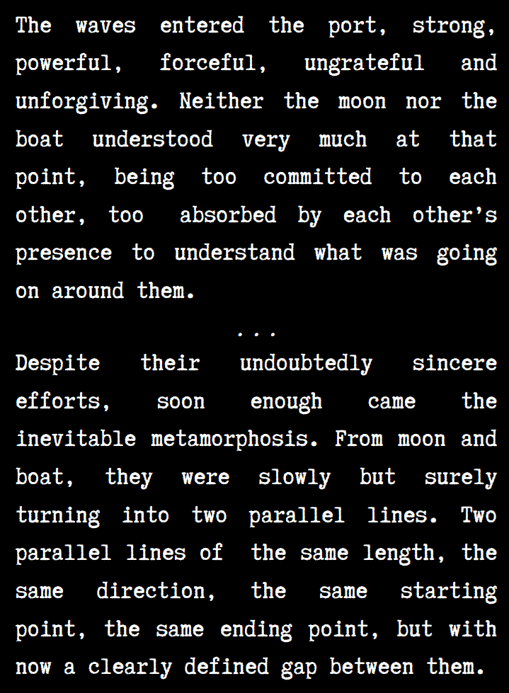 Excerpts from the Diam Consta book Of moon and boats